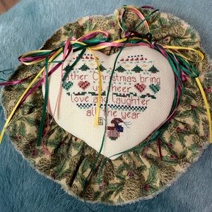 Christmas decoration cross stitch heart pillow